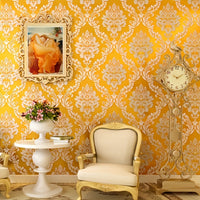 Luxurious Golden Yellow Floral Satin Wallpaper