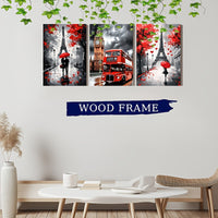 Eiffel Tower Canvas Wall Art Set, 3pcs Framed, Red & Black