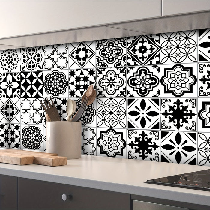 Moroccan Black And White Printed PVC Self-Adhesive Wallpaper