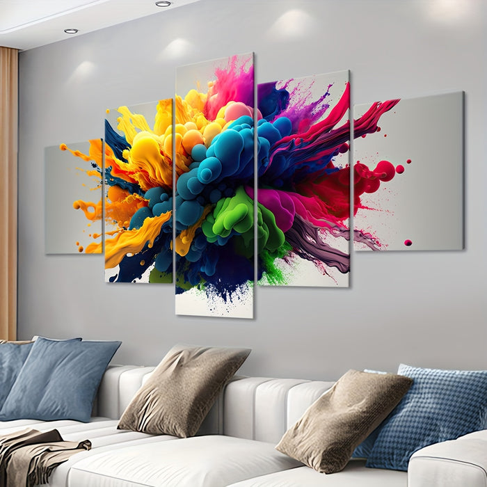 Modern Art Canvas Wall Decor Set - Colorful Smoke & Fog Design - 5pcs