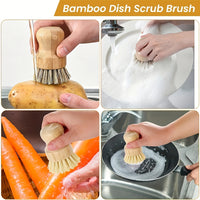 2/4pcs Natural Wood Handle Kitchen Cleaning Brush Set, Reusable Medium Firmness, with Sisal and Palm Fiber, for Pots, Pans, and Vegetables, Non-Electric Cookware Scrubbing Kit