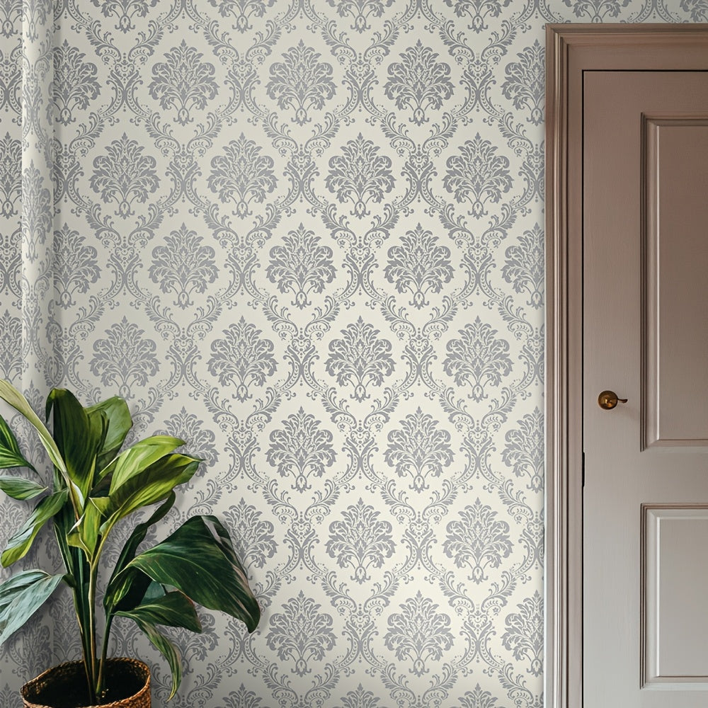 Easy Peel & Stick Silvery Damask Wallpaper