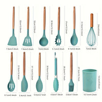 12pcs Silicone Kitchen Utensil Set with Wooden Handles