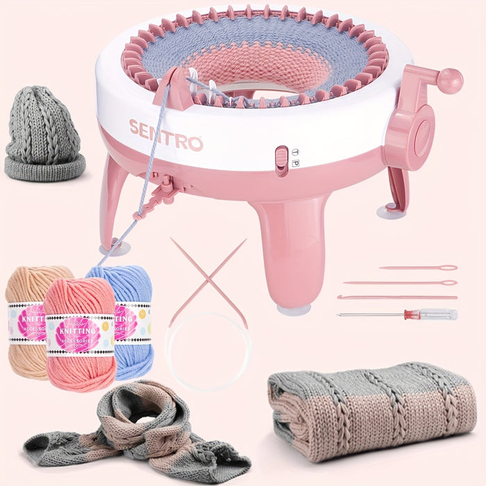QJH 40-Needle Knitting Machine Kit, DIY Creative Weaving Loom, Quick Knit for Hats, Scarves, Gloves, Coasters, Circular & Flat Weaving, with Manual Operation, No Electricity or Batteries Needed