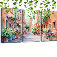 Framed Watercolor Trastevere Travel Canvas Wall Art Italy Old Town - 3pcs
