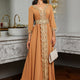 Ramadan Lace Trim V Neck Kaftan, Elegant Long Sleeve Maxi Dress, Women's Clothing