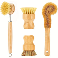 2/4pcs Natural Wood Handle Kitchen Cleaning Brush Set, Reusable Medium Firmness, with Sisal and Palm Fiber, for Pots, Pans, and Vegetables, Non-Electric Cookware Scrubbing Kit