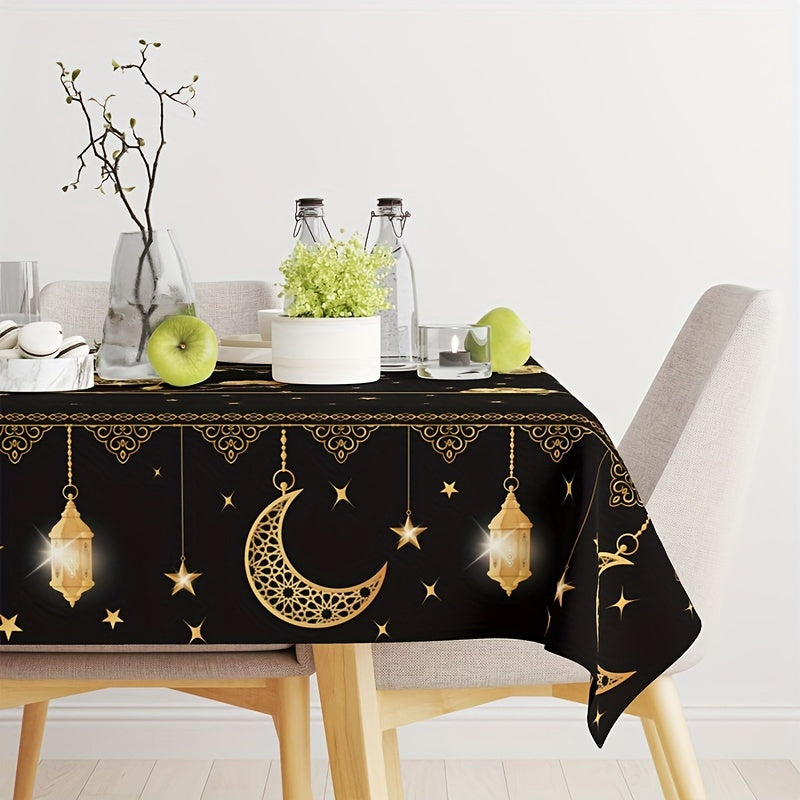 1pc Eid Mubarak Polyester Tablecloth, 180x140cm