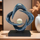 Luxury Resin Art Sculpture with Blue & Golden Glossy Finish – Elegant Abstract Design for Living Room, Wine Cabinet, TV Stand, or Office Decor