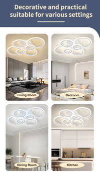 LED Ceiling Light Fixture, 6 Rings Flush Mount Ceiling Light Dimmable 78.74cm 75W Remote Control Dimmable 3000K-6500K, for Living Room, Kitchen, Bedroom, Office, IH-YH4