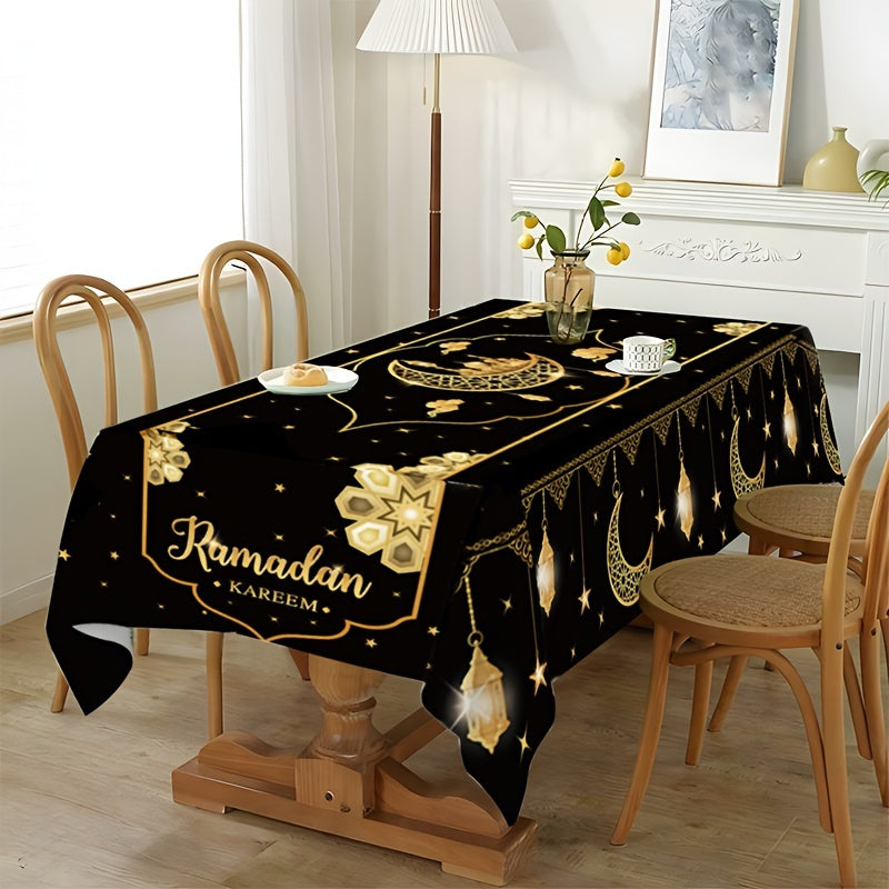 1pc Eid Mubarak Polyester Tablecloth, 180x140cm