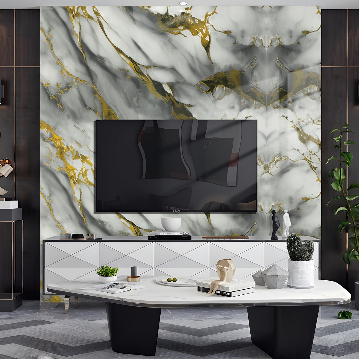 Marble Pattern Self-Adhesive Wallpaper, Detachable Foam Aluminium Backed Sticker