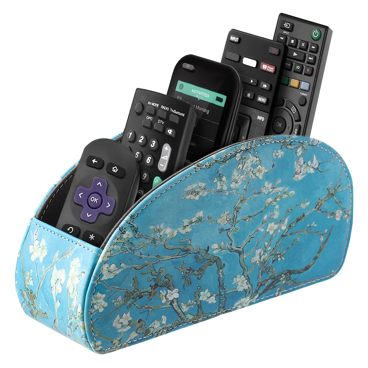 Remote Control Holder with 5 Compartments, Leather Desktop Caddy Storage Organizer