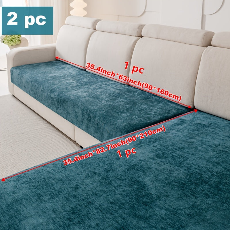 Modern Chenille Sofa Protection Pad 2pc Set – Pet Friendly, Non-Slip, Scratch Resistant – Machine Washable Polyester Sofa Covers for Armchair, Loveseat, 3-Seater, 4-Seater and Sectional Sofas