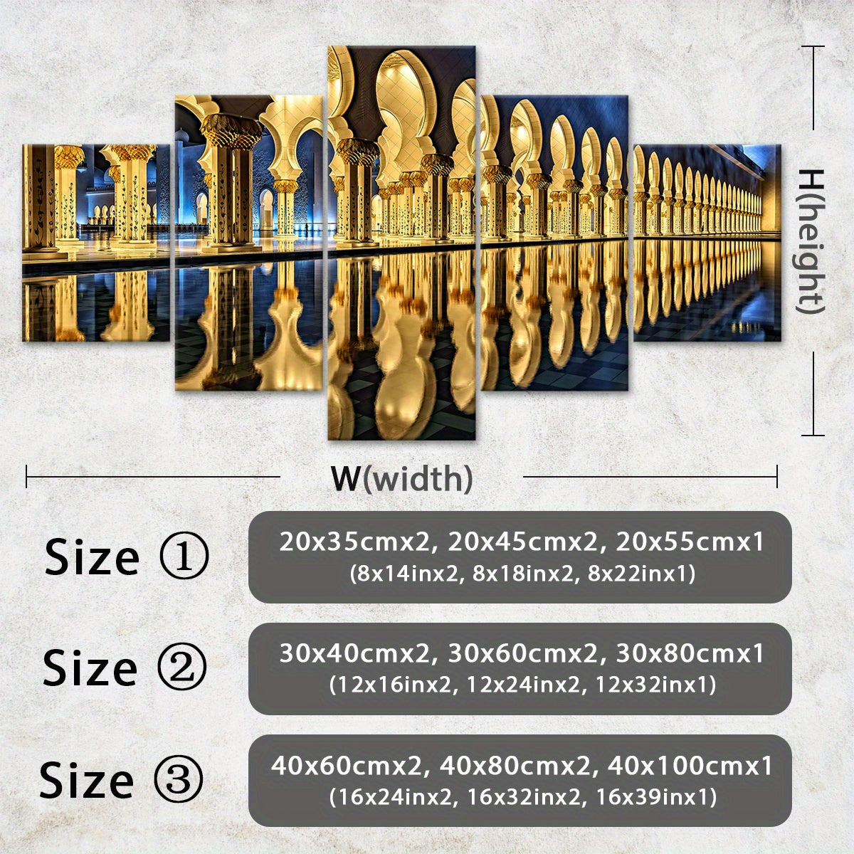 Wooden Framed Canvas, Magnificent Architecture Theme Poster - 5pcs