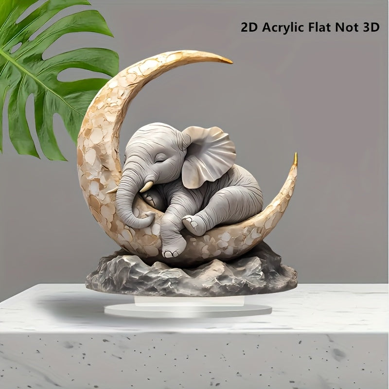 Crescent Moon Elephant Desk Decor - 18 x 20 cm