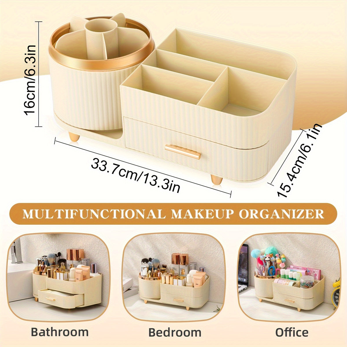 Makeup Organizer, 360° Rotating With Drawers For Vanity