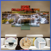 Wooden Framed Canvas, Jungle And Stream Theme Poster - 5pcs