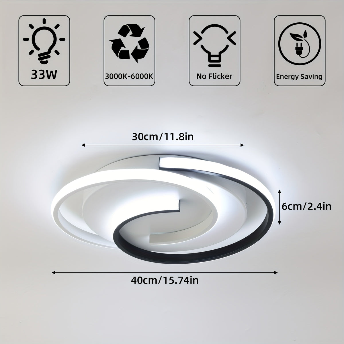 LED ceiling light source, 3000K/4000K/6000K modern ceiling light, black and white bedroom light source, round, living room light source with, for living room, bedroom, office