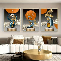 Modern Golden Deer & Ginkgo Biloba Canvas Art Set - 3pcs