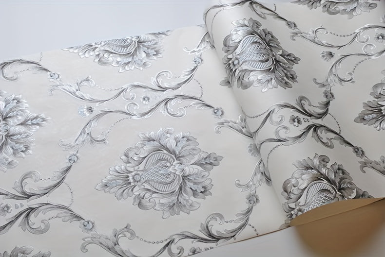 Elegant White Embossed Damask Wallpaper