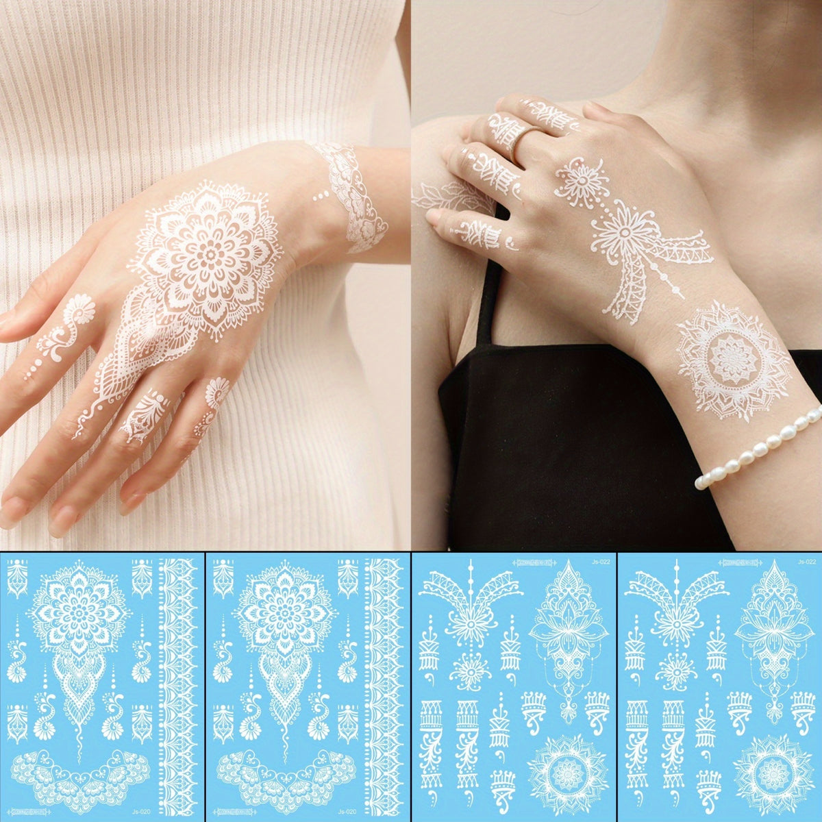White Henna Temporary Tattoos - Lace Mandala Designs - 4 Sheets