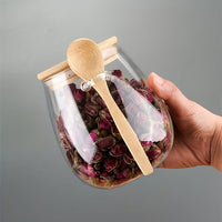 Jar + Spoon 2pcs Set: Sealed Glass Storage Jar with Spoon - Perfect for Coffee, Sugar, Tea, Salt, Candy and Spices | Ideal Kitchen Organizer for Home, Restaurant and Food Truck