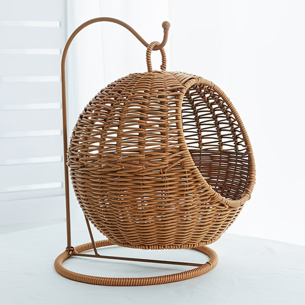 A Handmade Woven Rattan Storage Cradle, a Creative Desktop Storage Basket