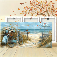 Canvas Wall Art Prints - Beach Scene with Bicycle and Ocean View - 3Pcs