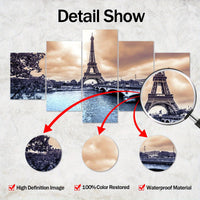 Wooden Framed Canvas, Eiffel Tower Theme Poster - 5pcs