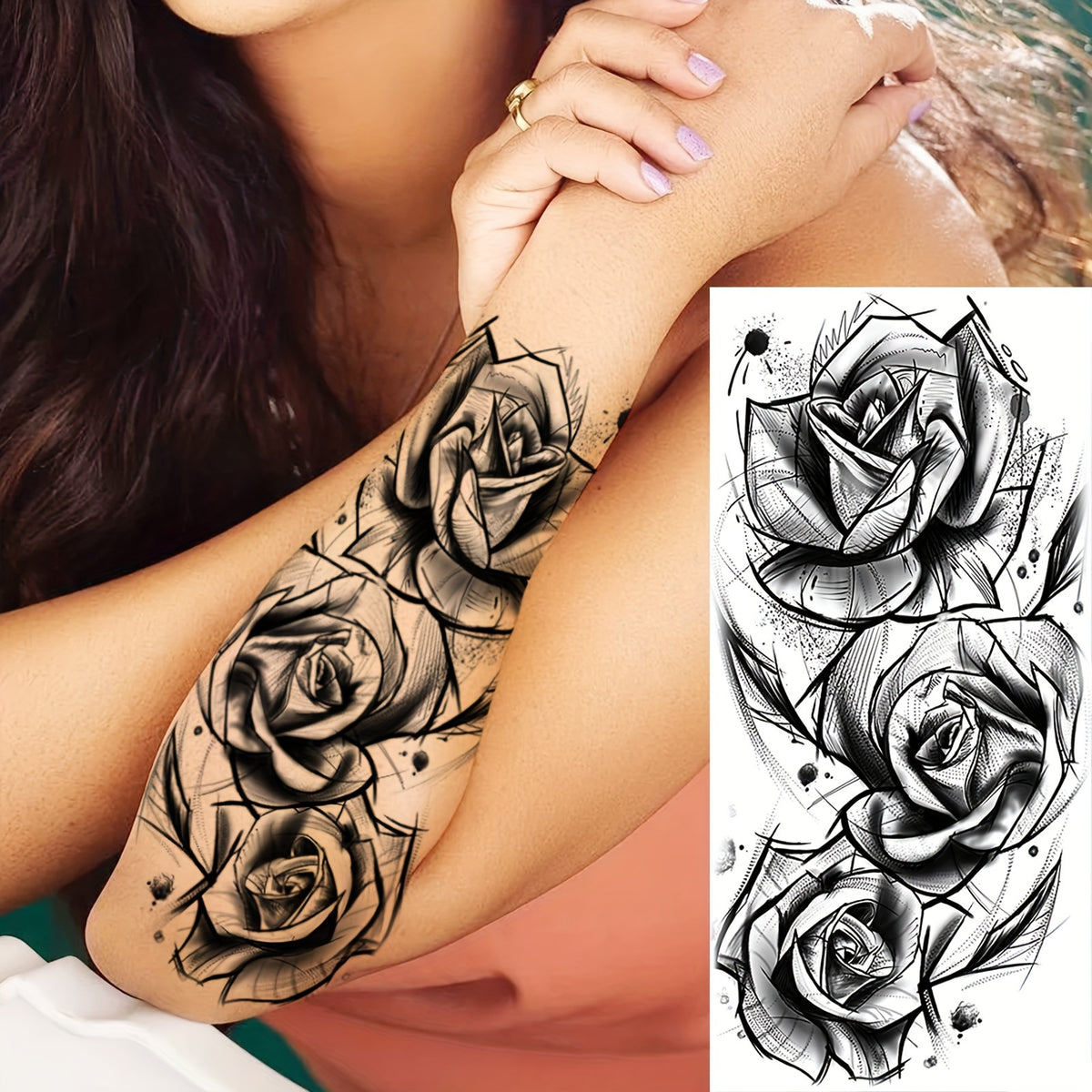 Realistic Sketches of Peony Roses - 36 Temporary Tattoos
