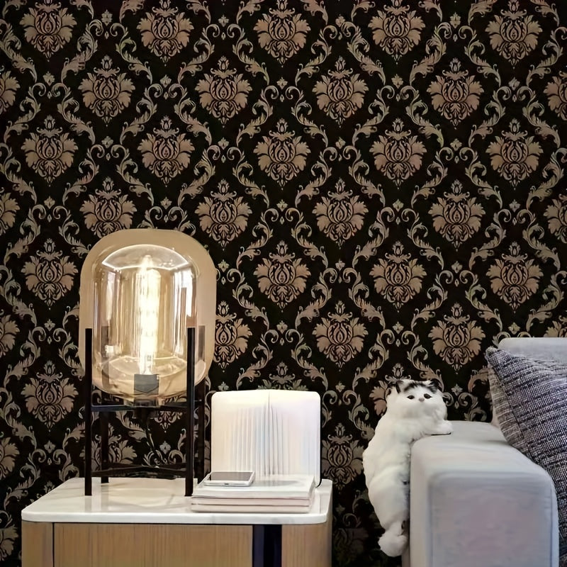 Luxurious Black and Golden European Floral Vinyl Wallpaper