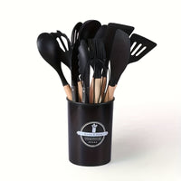 Silicone Kitchen Utensil Set with Wooden Handles