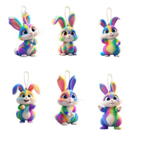 Acrylic Flat, 6pcs Easter Colorful Rabbit Ornaments