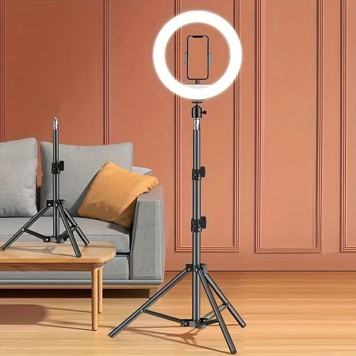 10-Inch USB Selfie LED Light Shooting + Desktop Tripod Stand for iPhone Android, (Warm/ Cool/ Normal) for Live Streaming Makeup Vlog, Photography Accessories, Spring Gif