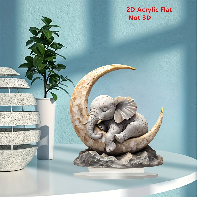 Crescent Moon Elephant Desk Decor - 18 x 20 cm