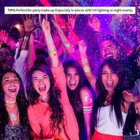 Neon Glow Temporary Tattoos, Blacklight Body Art Stickers, - 20 Sheets