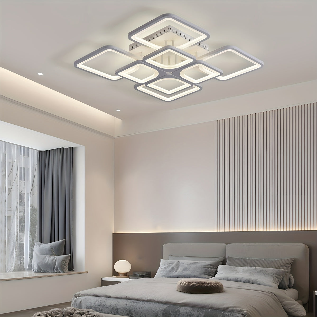 Modern LED Ceiling Light Fixture - Dimmable Metal Semi Flush Mount with Remote, Acrylic Shade, Infrared Sensor, 110-240V Hard-Wired Indoor Lighting for Living Room, Bedroom, Study - No Battery Required