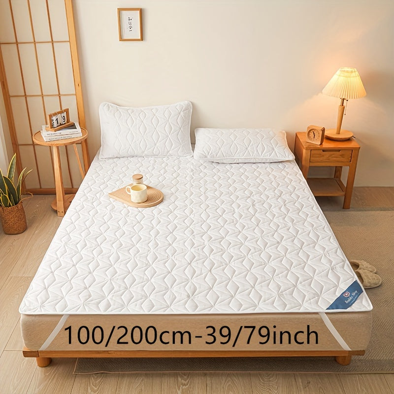 1pc Waterproof Mattress Pad Set, Dust & Stain Resistant, Soft Comfortable Bedding, Machine Washable, Polyester 100%, Polyurethane 100%, Woven, Active Printing, Ultrasonic Embossed, <3cm Thick, 80-85g Fabric Weight