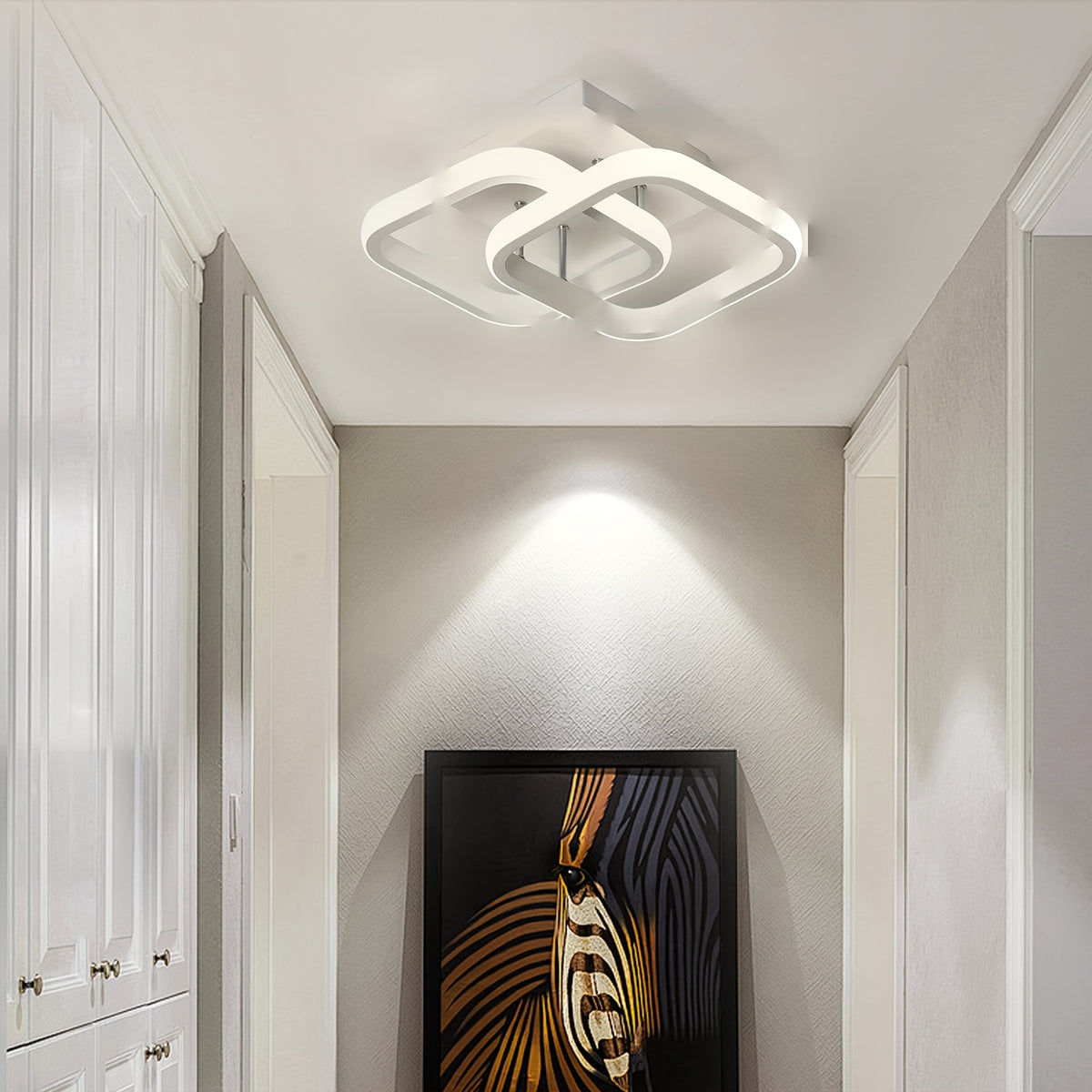 1pc Warm White / Three-color Changing Light Square Design Ultra-thin Anti-flicker Modern Nordic Ceiling Lamp Double Ring Chandelier / Geometric Combination Lamp / Living Room Main Lamp / Bedroom Decorative Lamp / Restaurant A