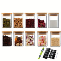 10-Piece Square Glass Spice Jars Set with Measuring Spoon