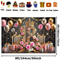 Elegant 18th Birthday Celebration Banner, Polyester - 243.84x182.88cm