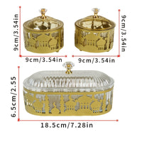 Elegant Metal Tray Set, Oval Castle Pattern Engraved  - 3pcs