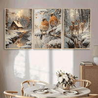 Winter Cabin & Wildlife Canvas Art Set, 39.88x59.94cm - 3pcs