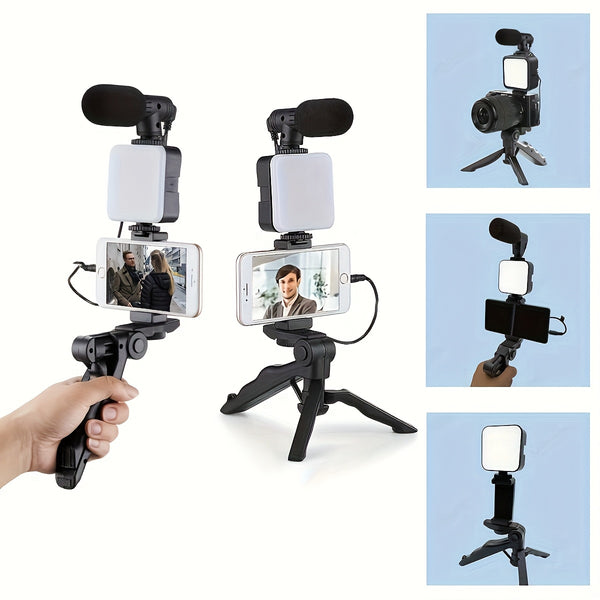 Mobile Phone Microphone Light Kit Portable Mobile Phone Tripod Fill Light Microphone Set for Live Broadcasting