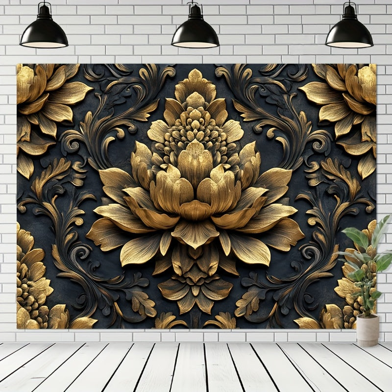 Luxurious 3D Wallpaper with Elegant Black & Golden Floral Design