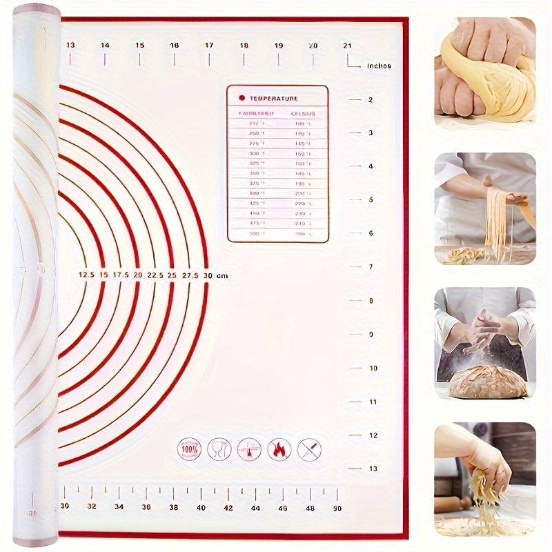 1pc Large Silicone Pastry Mat, Non-Stick Baking Mat for Pizza, Cakes, Dough, Kitchen Cooking, Grilling, Food-Safe Bakeware, Christmas Table Mat, Home Kitchen Essential