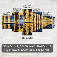 Wooden Framed Canvas, Magnificent Architecture Theme Poster - 5pcs