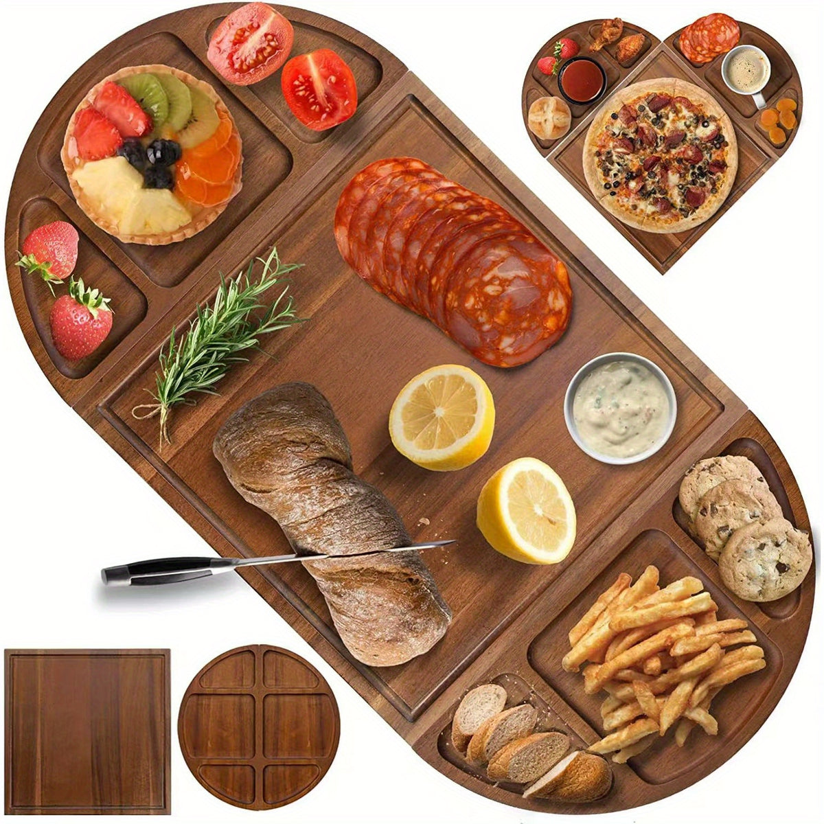 Versatile Wooden Serving Platter - Perfect for Steak, Cheese & Fruit | Ideal for Christmas Parties & Holiday Dinners | Durable Kitchen Cutting Board Included