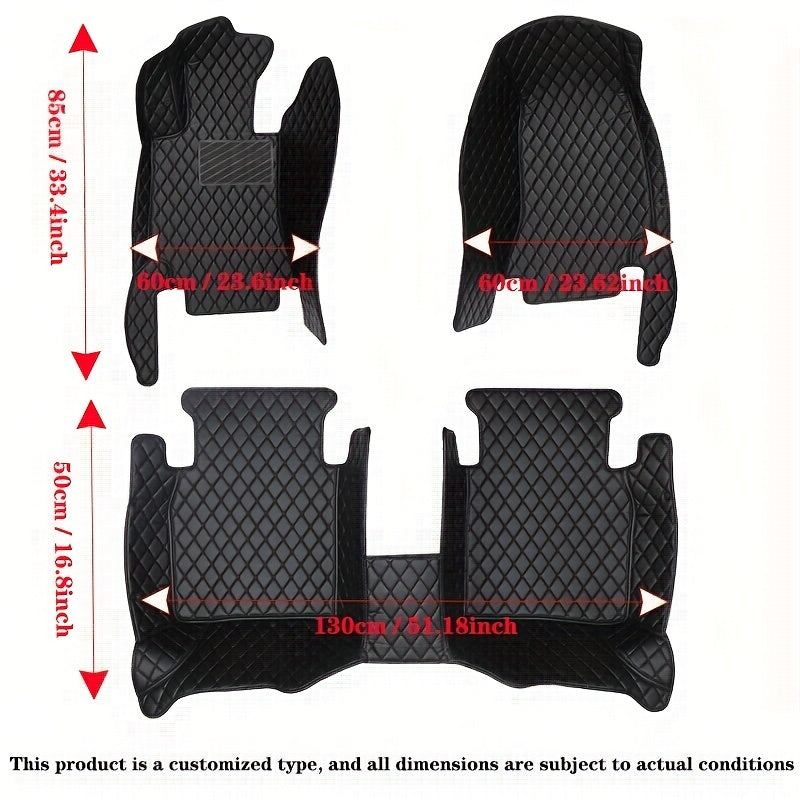 Luxury PU Leather Car Floor Mats - All-Weather Protection, Diamond Quilted Design